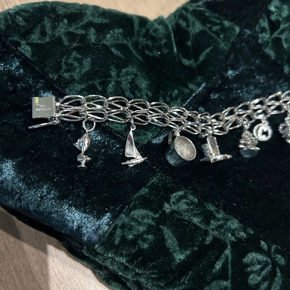 STERLING SILVER CHARM BRACELET w/ 10 Charms